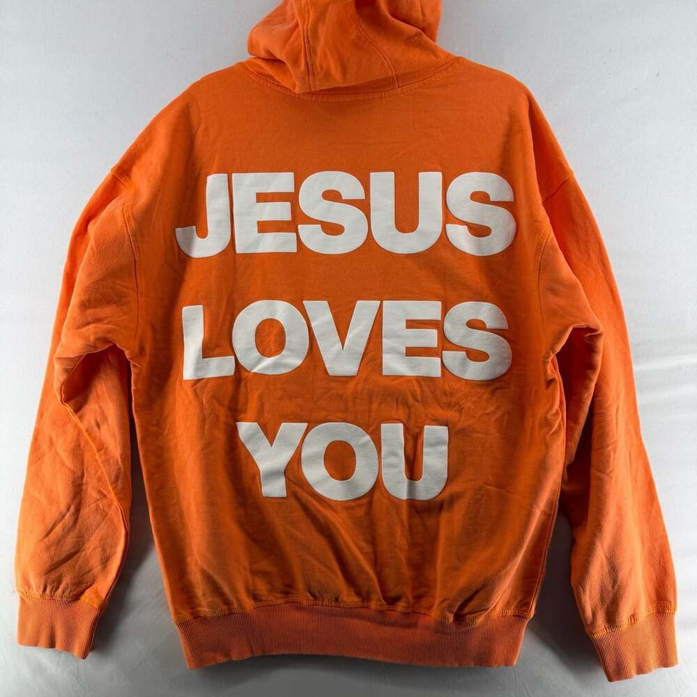 1604 Ringspun Jesus Loves You Orange Hoodie Sweatshirt Size M